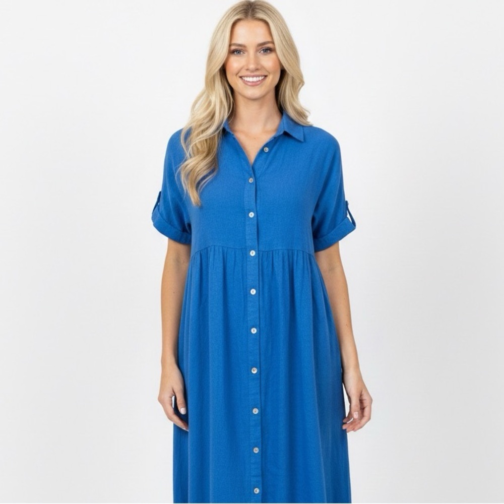 New In Blue Button-Down Midi Dress size small